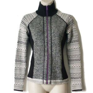 Title Nin Fair Isle Merino Blend Full Zip Cardigan Sweater XS Black Gray